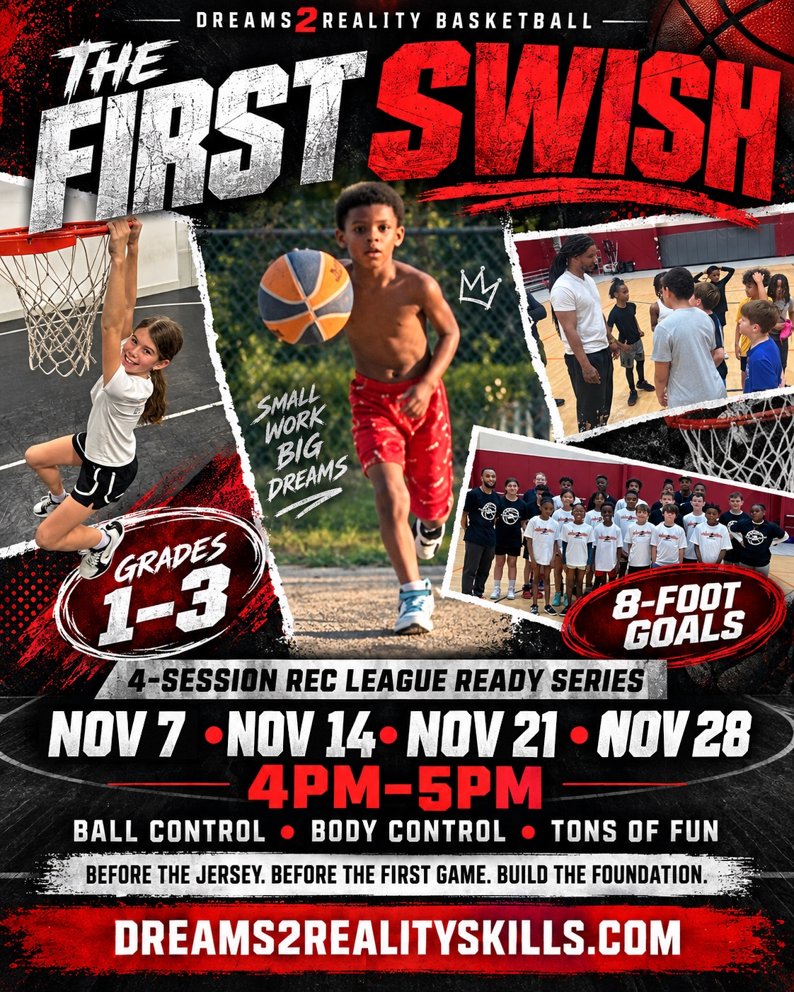 First Swish, grades 1 through 3, November 7, 14, 21 and 28, 4:00 to 5:00 PM
